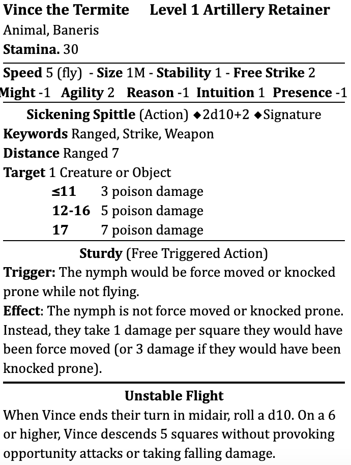 Vince L1 Statblock